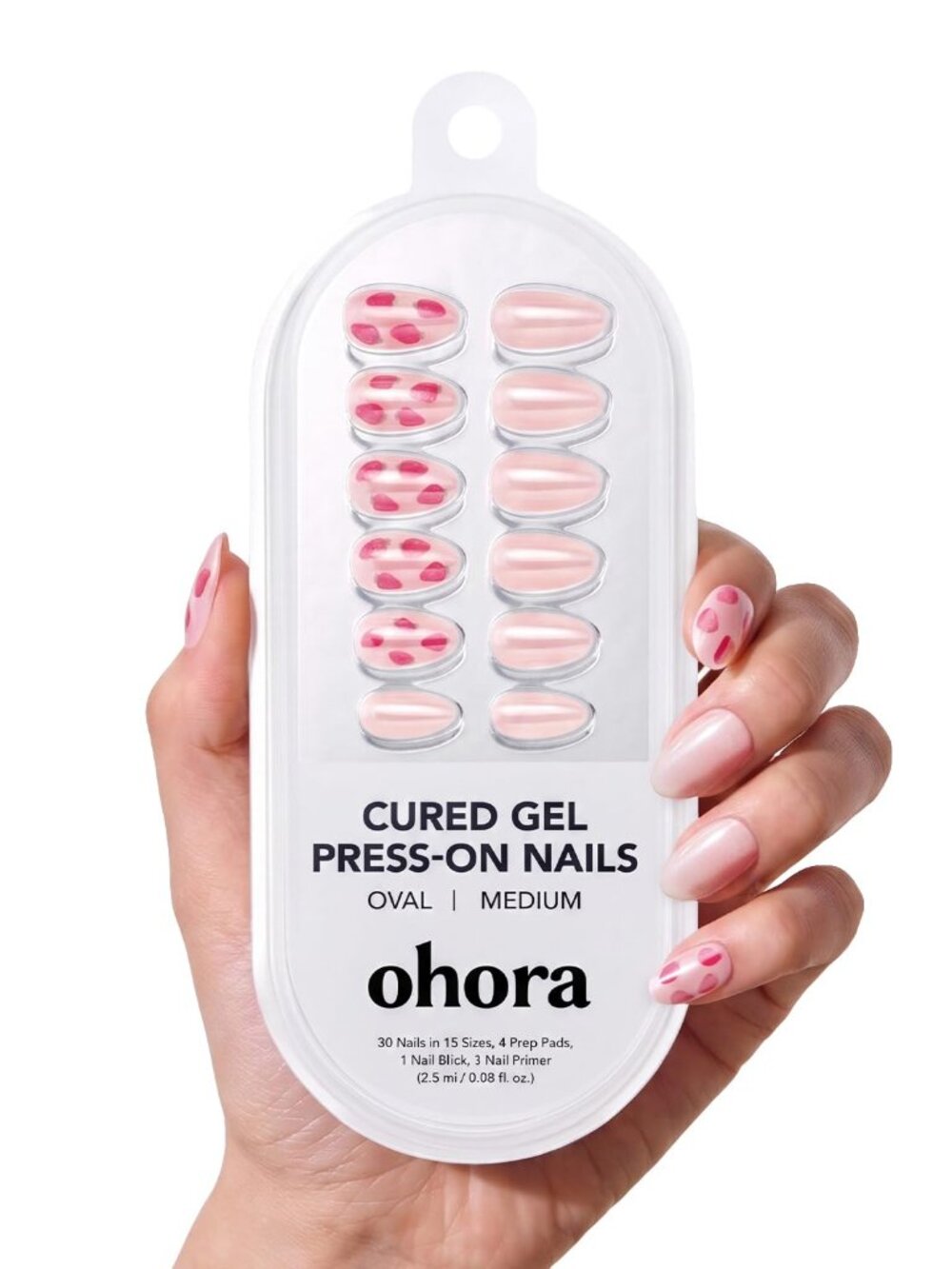 2 sets Ohora Korean Gel Nails | Medium Oval | Scarlet French | Strawberry Art